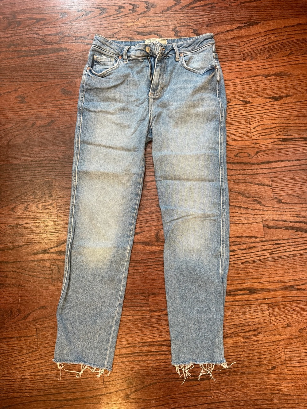 Free People Light Blue Straight Leg Jeans with Frayed Hem